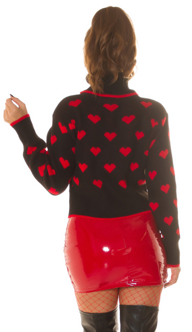Gebreide sweater-trui met col hearts zwart
